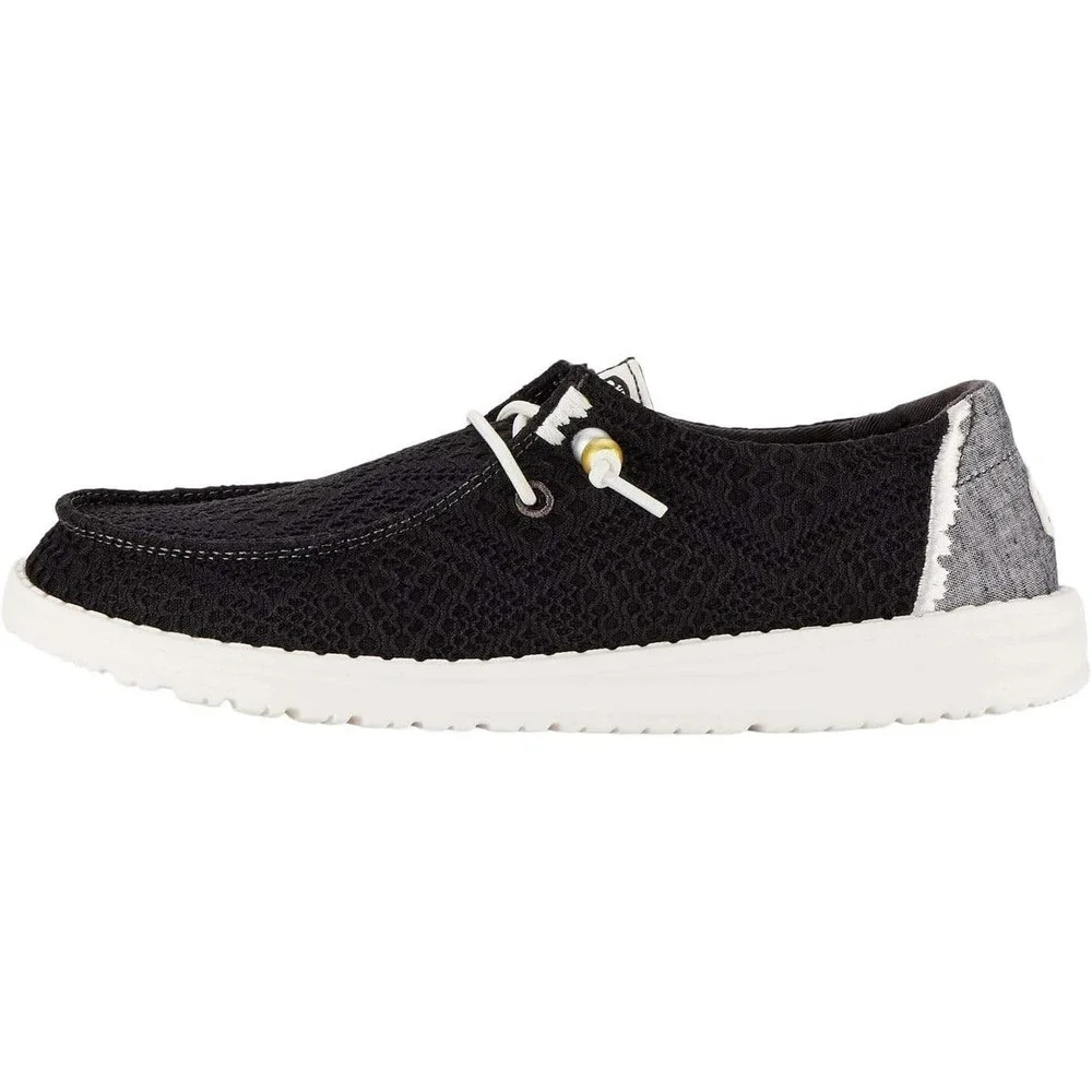 HEYDUDE Wendy Kids 13M Youth Boho Crochet Black Slip On Loafers Shoes New Tags